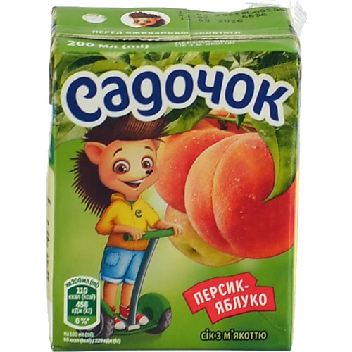 Сік Садочок 200 мл персиково-яблучний з м`якоттю