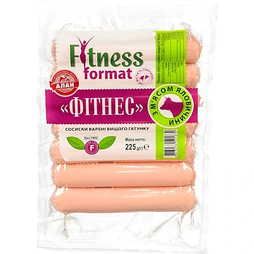 Сосиски [Аланk [Фітнесk варені, вищого ґатунку, вакуумна упаковка, 225 г
