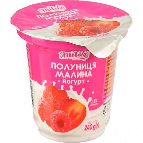 Йогурт Mileko 240г 1.5% Полуниця Малина