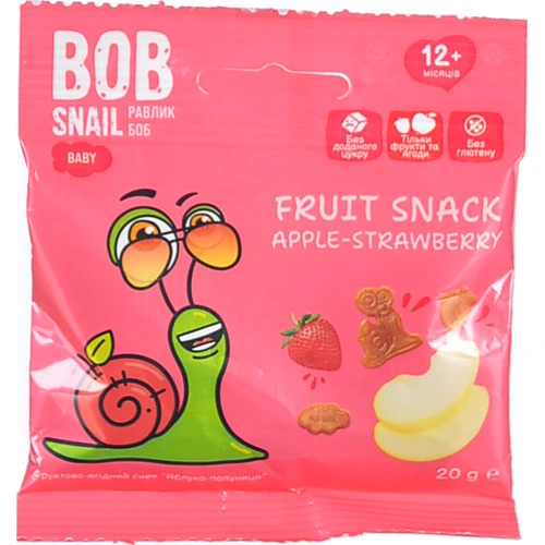 Снек фруктово-ягідний для дітей від 12міс Apple-strawberry Baby Bob Snail м/у 20г