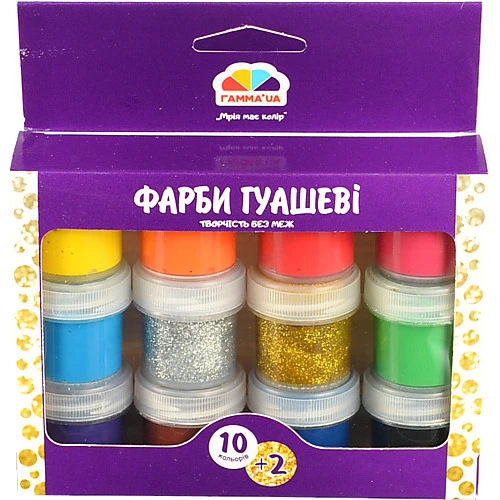 Фарби гуашеві  12 кол 10 мл. зол. і ср.. Творчість