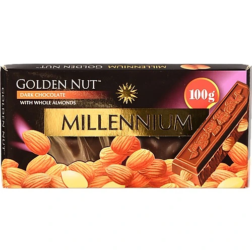 Шоколад чорний з цілим мигдалем Golden Nut Millennium к/у 100г