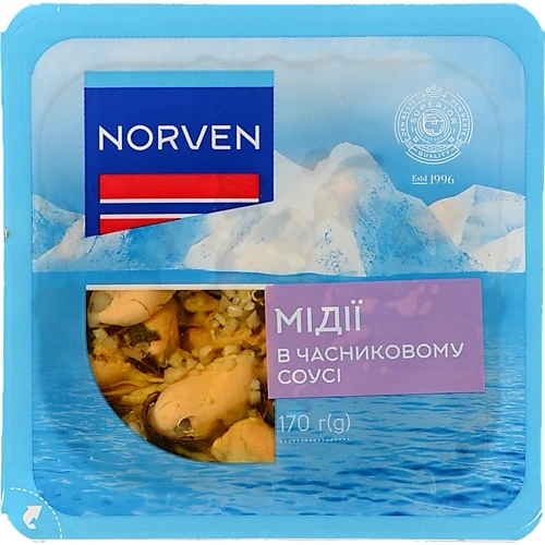 Мідії в часниковому соусі Norven 170г