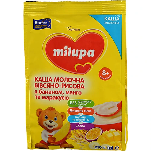 Каша Milupa 210г молочна вівсяно-рисова банан манго маракуя д.діт. від 8 міс.