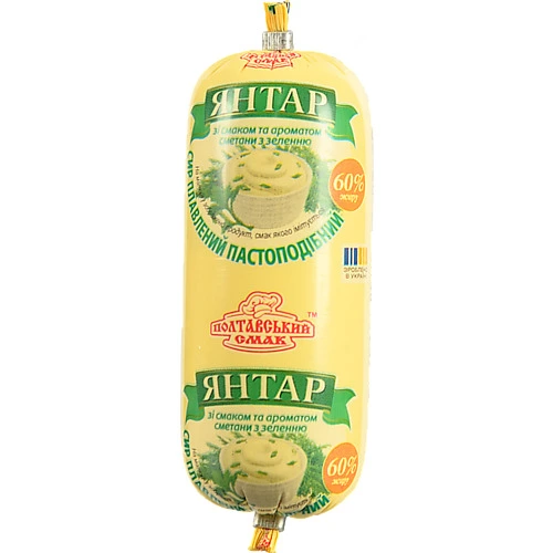 Сир плавлений 60% зі смаком та ароматом сметани з зеленню Янтар Полтавський смак 200г