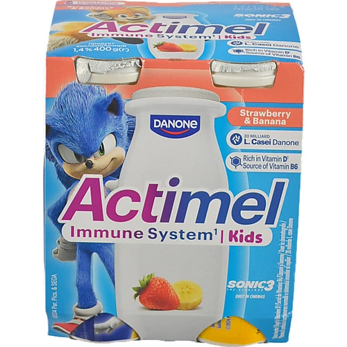 Продукт к.м Актімель 4x100г 1.4% полуниця банан