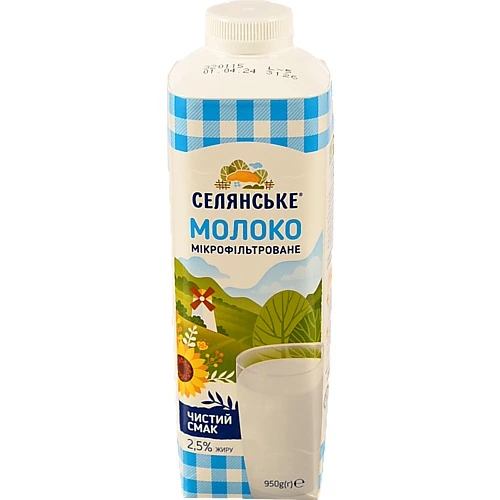 Молоко Селянське 950г 2.5% пастеризоване т/п