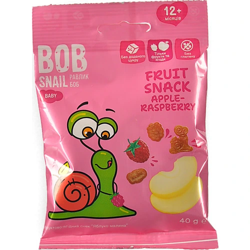 Снек фруктовий для дітей від 12міс Apple-raspberry Baby Bob Snail м/у 40г