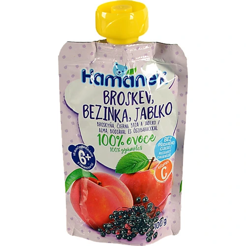 Пюре для дітей від 6міс фруктово-ягідне Яблуко з персиком та бузиною Hamanek д/п 100г