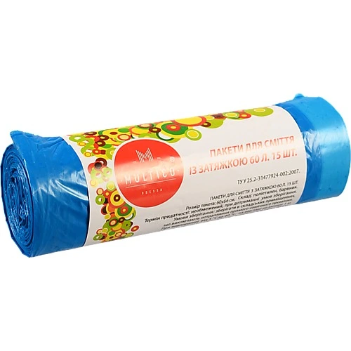 Пакети д.сміття MULTICO ODESSA 60л 15шт з затяжками кольорові