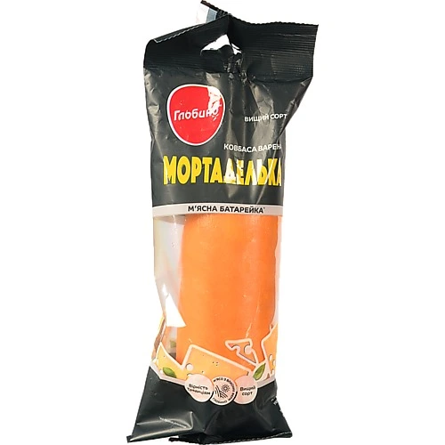 Ковбаса варена [Мортаделькаk Глобино, перший ґатунок, у газопакованій упаковці, БЕЗ ГМО, 400 г