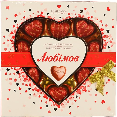 Цукерки шоколадні з горіховим праліне у молочному шоколаді Любімов к/у 108г