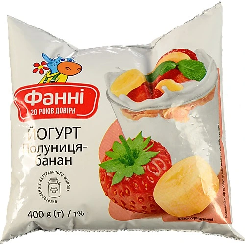 Йогурт 1% питний Полуниця-банан Фанні м/у 400г