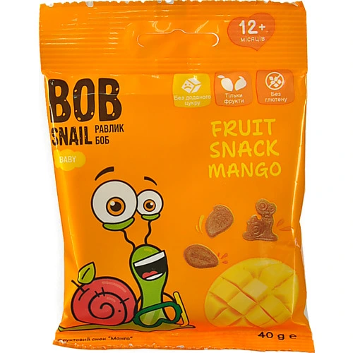 Снек фруктовий для дітей від 12міс Mango Baby Bob Snail м/у 40г