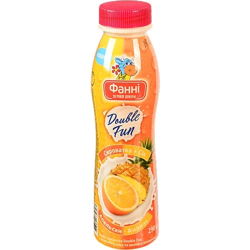 Напій з сироватки нежирний Апельсин-Ананас Double Fun Фанні 290г