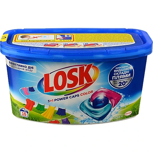 Засіб для прання концентрований у капсулах 3+1 Power Caps Color Losk 15x12г