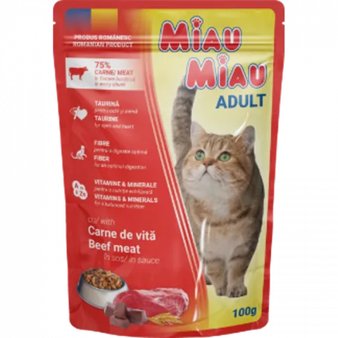 Корм д/котів MIAU MIAU100г яловичина пауч (Румунія)