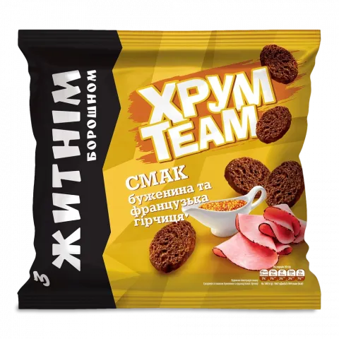 Сухарі ХрумTeam 90 г житні Буженина-франц. гірч.