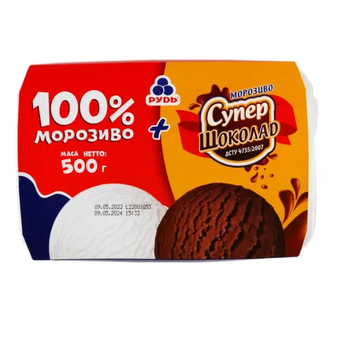 Морозиво Рудь 500 г 100 морозиво + Супершоколад лоток