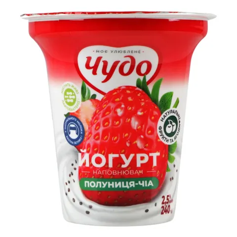Йогурт Чудо 2,5 240 г стак. Полуниця-чіа