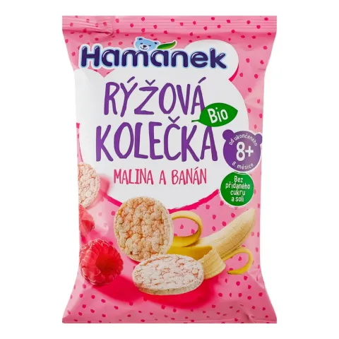 Хлібці Hamanek 35 г дит. органічні рисові з малиною та бананом