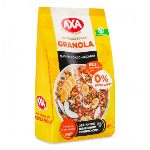 Гранола АХА 300 г з насінням, бананом, кокосом б/цукру