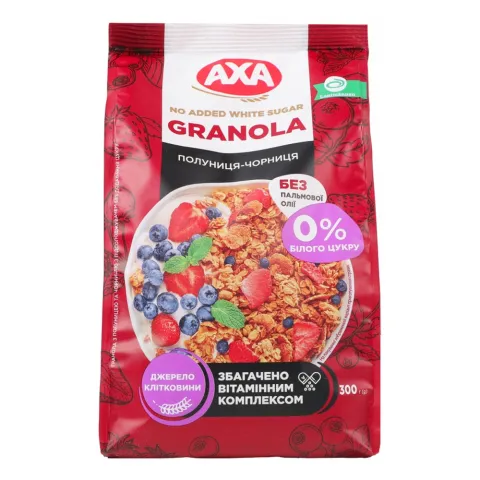 Гранола АХА 300 г з полуницею та чорницею б/цукру